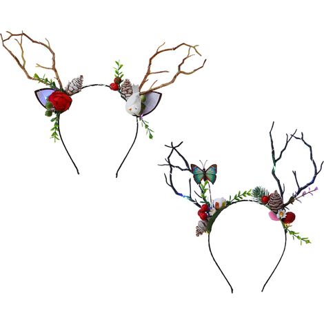 Bandeau de Renne Lumineux à Cornes Thème Forêt Noëlle, Lot de 2 Pièces Accessoire Décoratif Fête-KZQ (1/2)