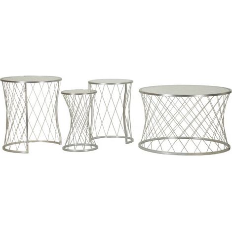 Set 4 tavolini da salotto in metallo e vetro Noah - Silver
