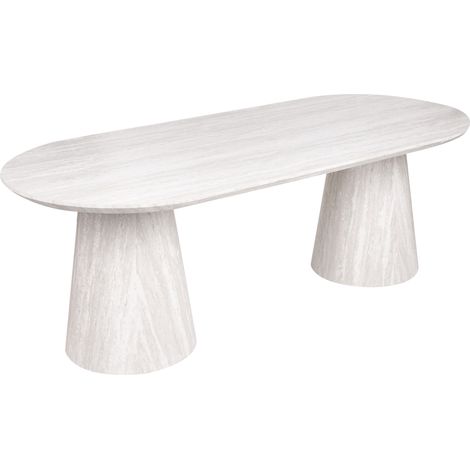 Mesa de comedor de MDF estilo escandinavo forma ovalada patas cilíndricas anchas 220 x 95 cm efecto travertino Luman