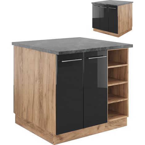 Îlot de cuisine Fame-Line, Anthracite brillant/Chêne doré, 90 cm sans plan de travail, Vicco