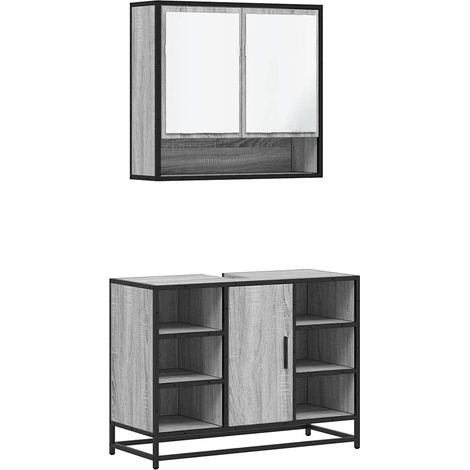 Maison Exclusive - 2-tlg. Badmöbel-Set Grau Sonoma Holzwerkstoff