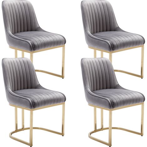 Wahson Lot de 4 Chaises en Velours, Chaise de Salle à Manger Moderne Avec Pieds dorés Chaise de Cuisine avec Coussin Épais, Gris