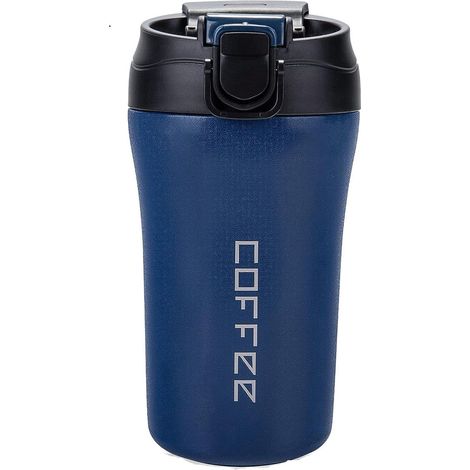Mug isotherme avec paille intégrée, 400 ml, couleur bleue, tasse de voyage compacte (1/5)