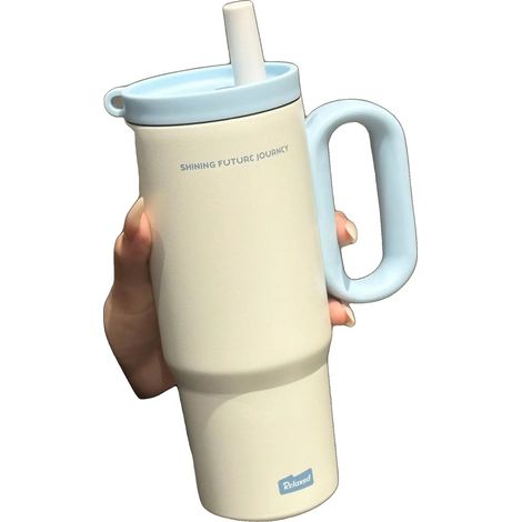 Botella de agua con aislamiento al vacío, diseño a prueba de fugas, azul y blanco, 750 ml. (1/2)