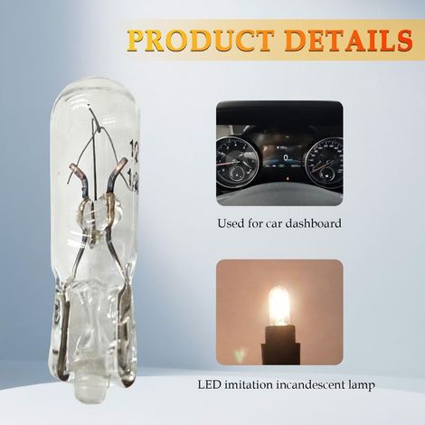 12V T5 W1,2W LED-Armaturenbrettleuchte, weiß, Ersatz-T5-Glühbirnen ohne Fassung, für Auto-Armaturenbrett, 10 Stück, weiß (1/3)