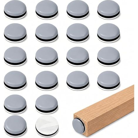 20 Pièces Patins pour Meubles Autocollants Ø20 mm, Patins Glisseurs Ronds en PTFE pour Chaises, Tables et Tabourets, Glisseurs pour Parquet, Stratifié, Carrelage, Moquette et Autres Sols (1/5)