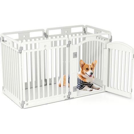 Parc pour Chien Exterieur Interieur à 6 Panneaux en HDPE, Barriere de Securite Chien Pliable, pour Taille Moyens & Petits, 129L x 65l x 81H (1/5)