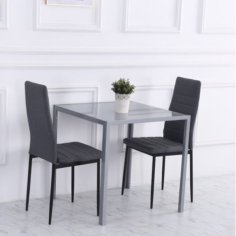 Mesa de comedor cuadrada 75 x 75 x 75 cm de vidrio templado para 4 personas, gris DESVIAE (1/5)