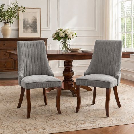 Silla de comedor 64x50x95,5 cm de tela gris ajustable FloraGrace (1/5)