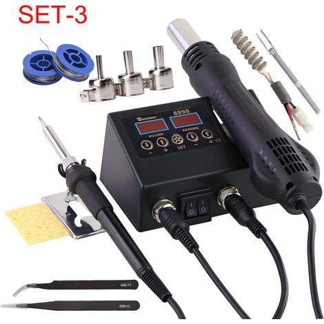 Station de soudage 8898 : kit d’outils de réparation 2 en 1 comprenant un fer à souder et un pistolet à air chaud. (1/5)