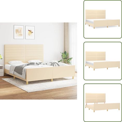 The Living Store Bettgestell ohne Matratze Creme 180x200 cm Stoff - Bettgestell - Doppelbett - Lattenrost - Holzrahmen - Cremefarbenes Bett