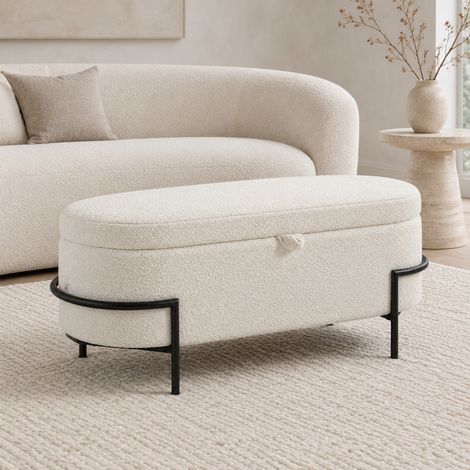 Banco de almacenaje con tapa 114,5 x 40 x 48 cm, 69 L, acero y poliéster crema OKMYHOME (1/5)