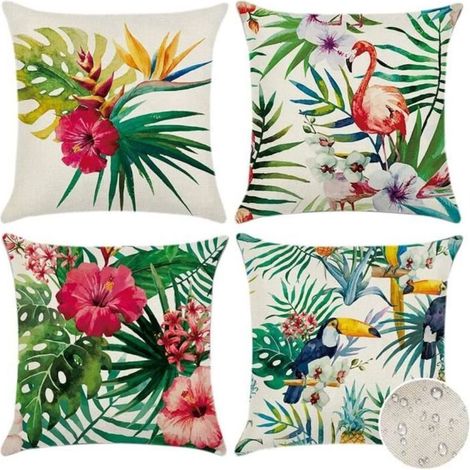 Bardusch - Housses de coussin d\'extérieur, lot de 4 housses de coussin de canapé à motif de petites fleurs assorties imperméables, 45 x 45 cm (1/4)