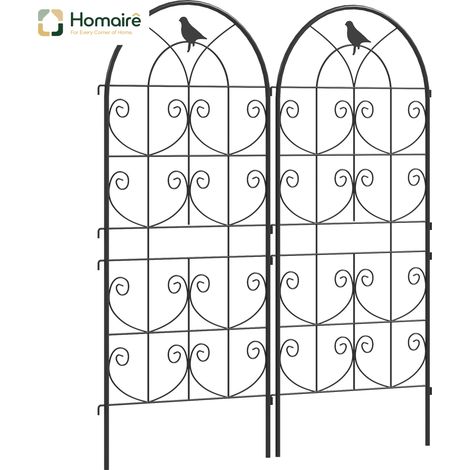 HOMAIRE Set de 2 treillis métalliques anti-rouille à design d'oiseau pour plantes grimpantes, spalier 50x120 cm pour plantes d'intérieur, tomates, fleurs et plantes grimpantes noir