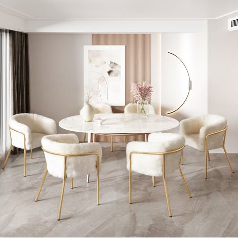 Pack de 6 sillas de comedor 57x57x77 cm, metal y felpa blanca, estables - MEUBLIV (1/5)