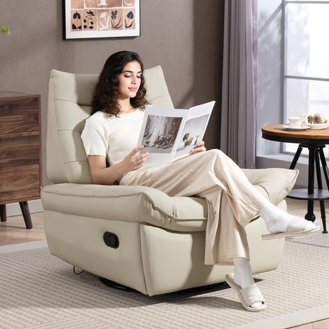 Sillón Relax Reclinable Giratorio Función Balancín Tapizado en PU Reposapiés Asiento Amplio Acolchado Grueso Crema (1/5)