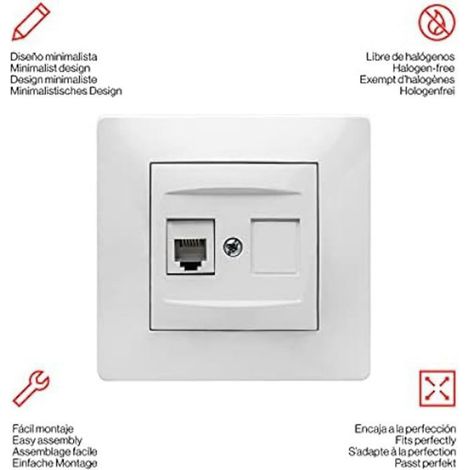Prise téléphone RJ11 - - 6516505062 - Blanc - Multicolore - Haute qualité (1/2)