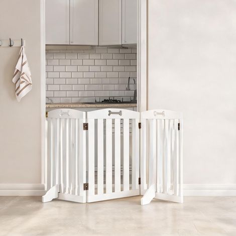 Barrière pour animaux Pliable 155 x 30 x 61 cm blanche en MDF (1/5)