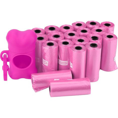 Sacs poubelles propres en plastique pour chiens, 20 rouleaux, avec support distributeur de sacs en forme d'os (rose) (1/5)