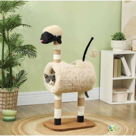 CHICFURN Árbol para gatos 48 x 34 x 98 cm de aglomerado beige con túnel y juguete (1/5)