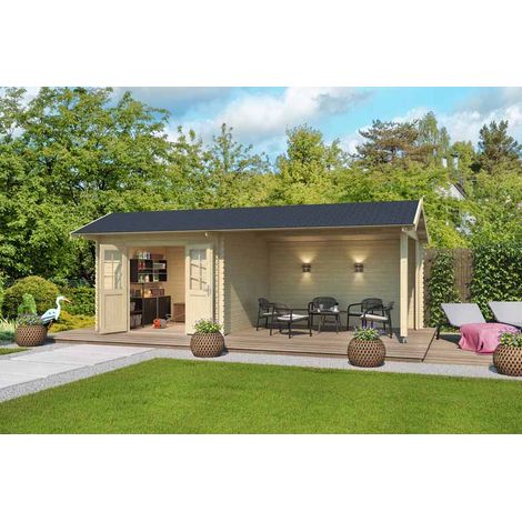 New York-Log Cabin, Wooden Garden Room, Timber Summerhouse, Home Office - L720 x W389.3 x H273.6 cm