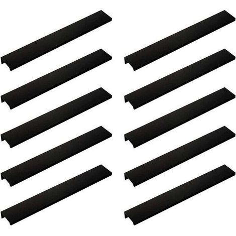 Un ensemble de 10 poignées noires, poignées de meubles noires - poignées dissimulées, poignées d'armoires noires, poignées de meubles en alliage d'aluminium noir mat, espacement des trous de 160 mm.
