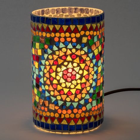 Zylindrische Mosaik Tischlampe aus Glas Mandala 21 cm (1/3)
