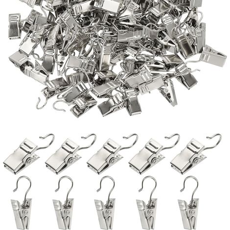 Curtain hooks, clips for string lights, decorative hooks, suitable for camping, handcrafted presentation, 100 pieces (silver) (1/5)