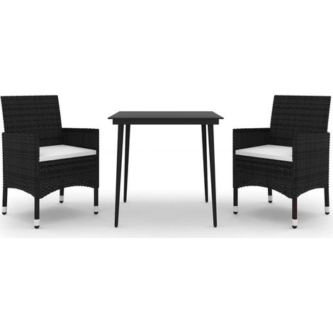 Ensemble à manger de jardin coussins 3 pcs Mobilier de jardin Résine tressée Verre (1/5)