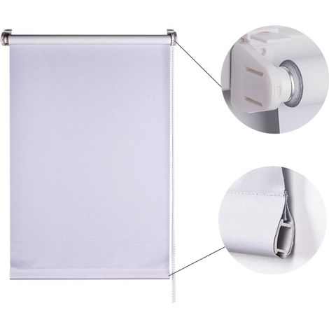Store enrouleur intérieur occultant - 150 - Blanc - Store enrouleur à tirage latéral 90°, occultant, protection solaire, écran d'intimité, fixation fixe, fixation par pince, cuisine, chambre, salle de