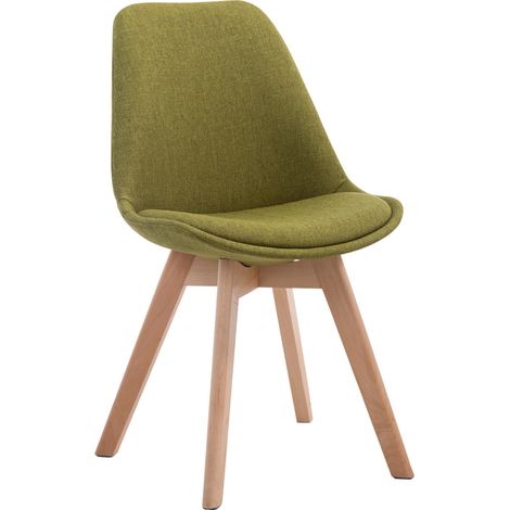 Chaise de salle à manger x1 design scandinave en tissu vert et piètement à 4 pieds en bois clair 100003275 (1/5)