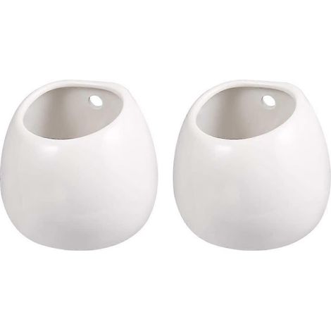 Lot de 2 pots de fleurs muraux en céramique blanche sans trou (1/5)