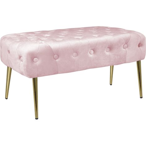 Panca Imbottita Divanetto In Velluto Sgabello A Pie Di Letto Con Gambe In Metallo Dorato Panchina Ingresso Legno Massello Pouf Rosa (1/5)