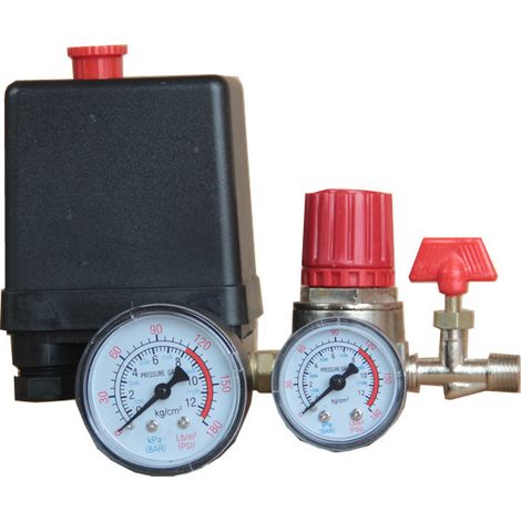 Compresseur D'Air Commutateur De Vanne De Pression Du Pressostat Compresseur D'Air Avec Régulateurs Jauge (Manomètre En Plastique) (1/3)