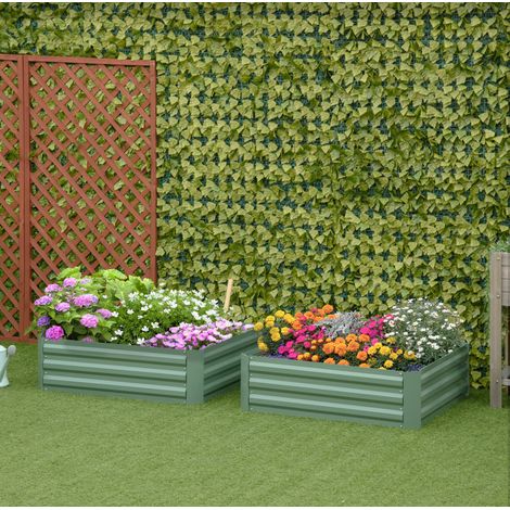 Set di 2 aiuole rialzate 100 x 100 x 30 cm in acciaio verniciato, fondo aperto, verde OKMYHOME (1/5)