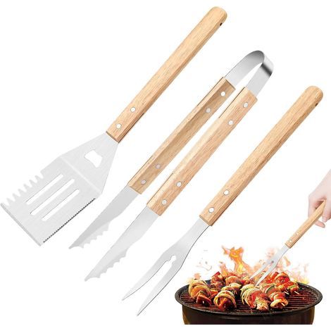 Set di utensili per barbecue, griglia, accessori per barbecue in acciaio inox tra cui pinze, spatola, forchetta, - (1/5)