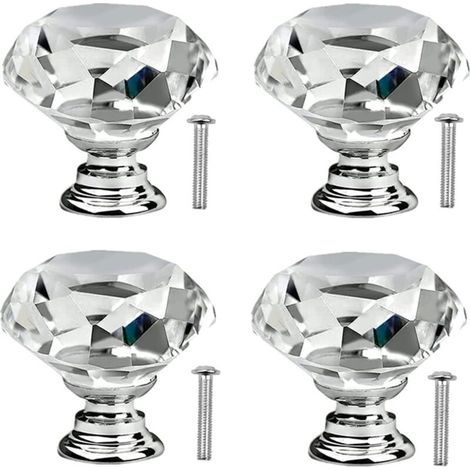Pcs Crystal Glass Diamond Door Knob Handle for Cabinet, Furniture, Drawer, and Cabinet - Crystal Drawer Knobs with Screws for Kitchen Dresser - 30mm Glass Kitchen Door Handles (1/4)