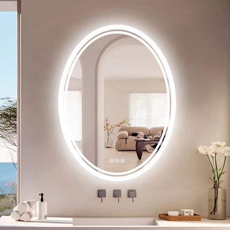 LUVODI Espejo Baño con Luz Led Pared Ovalado Antivaho Retroiluminado IP65, 600 x 800mm (1/5)