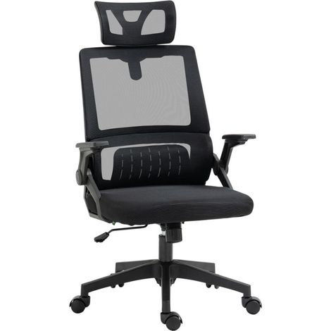 Fauteuil de bureau pivotant noir en tissu maille polyester, dossier ergonomique inclinable réglable, siège confortable pour travail à domicile ou bureau.