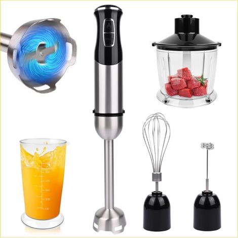 5 en 1 Mixeur Plongeant, 1000 W Mixeur Plongeur Multifonction, 21 Vitesse et mode turbo, verre doseur, bol hachoir, Fouet, Bâton à mousse de lait, Lames en acier inoxydable, sans BPA (1/5)