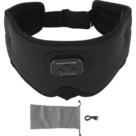 Écouteurs de sommeil Bluetooth 5.2 sans fil avec masque de sommeil 3D et 20 minutes de bruit blanc, pour dormir sur le côté (noir). (1/5)