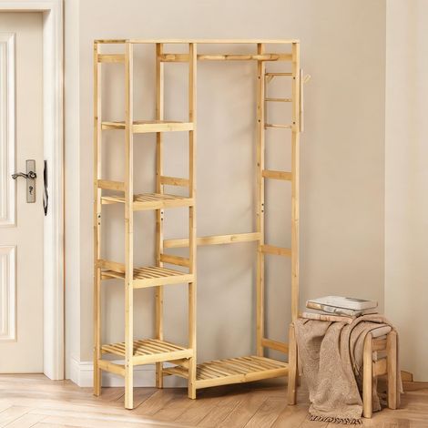 Porte-manteau bois naturel en bambou 90 x 30 x 155 cm (1/5)