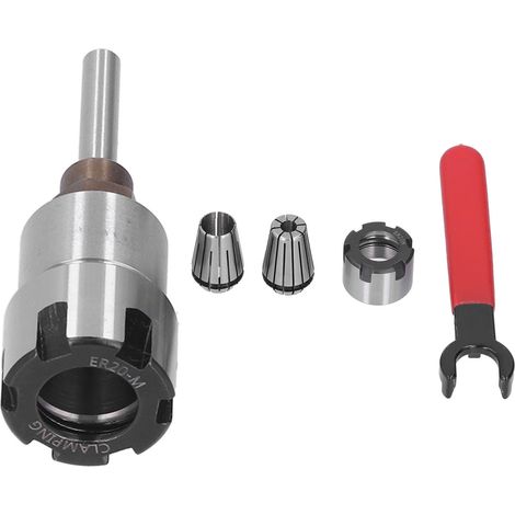 Lot de 5 tiges de rallonge pour défonceuse, mandrin de conversion ER20, pince de serrage ER20, clé et écrou (queue de 6,35 mm / 1/4 de pouce) (1/5)