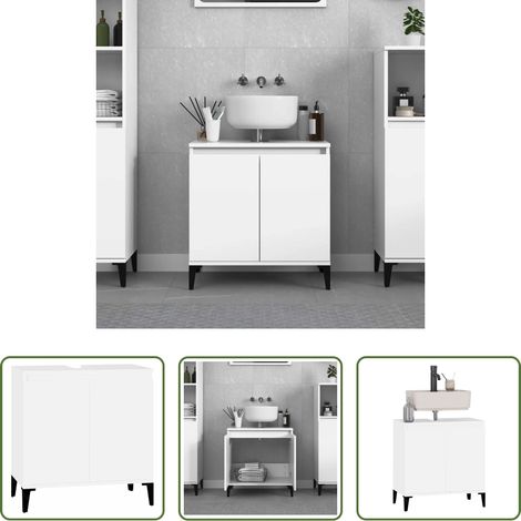 Badezimmer Schrank - Waschbeckenunterschrank Weiß 58x33x60 cm Holzwerkstoff (1/5)