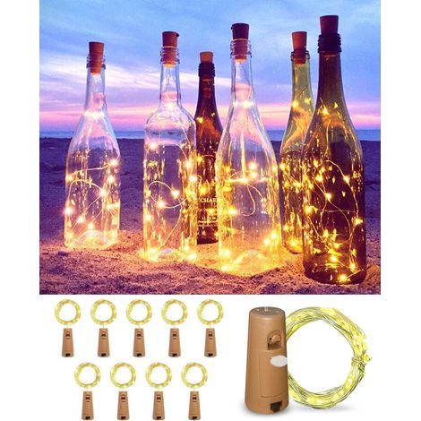 Guirlande LED Bouteille 2m 20LEDs Bouteille Lumineuse, LED Bouchon Bottle Light Étanche Fil D'argent Flexible Décoration pour Partie, Mariage (10 pièces, Blanc Chaud) (1/5)