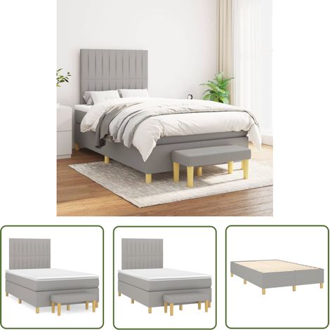The Living Store Sommier à lattes de lit avec matelas Gris clair 120x200cm Tissu - Lit Plateforme - Lit Double - Matelas À Ressorts Ensachés - Têtière Ajustable - Banc Rangement (1/5)