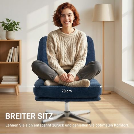 Drehsessel 87x70x84 cm dunkelblau, breiter 360°-Sitz aus Chenille und Metall MEUBLIV (1/5)