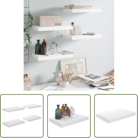 The Living Store Schweberegale 4 Stk. Hochglanz-Weiß 40x23x3,8 cm MDF - Schweberegale - Wandregale - Regalset - Wohnwanddeko - Dekoration (1/5)