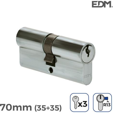 Nickelzylinder 70 mm (35 + 35 mm) R13 kurzer Nocken mit 3 gezahnten Schlüsseln inklusive EDM