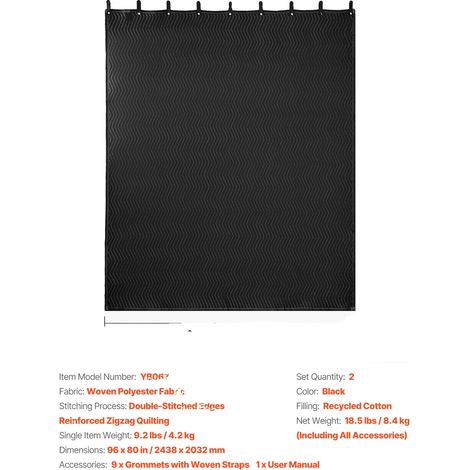Couverture d'insonorisation, Réduction efficace du bruit, Construction durable, 96x80in 2PCS (1/2)